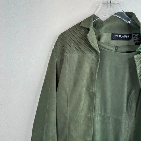 Sag Harbor Women's Jacket & Dress 2 Piece Suit Set Solid Olive Green - Picture 2 of 15